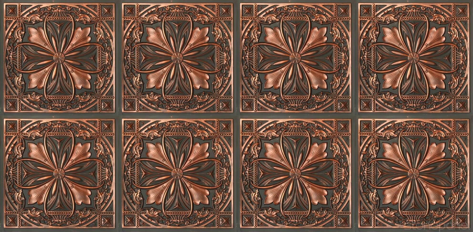 Lincoln karo duvar paneli, bakır ve koyu gri tonlarda desenli dekorasyon